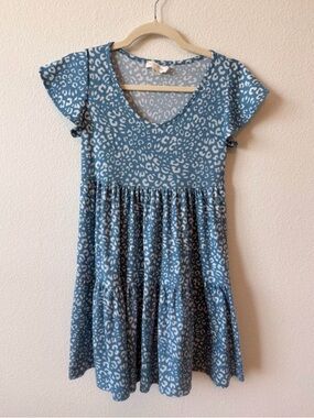 See You Monday Blue Leopard Tiered Swing Dress